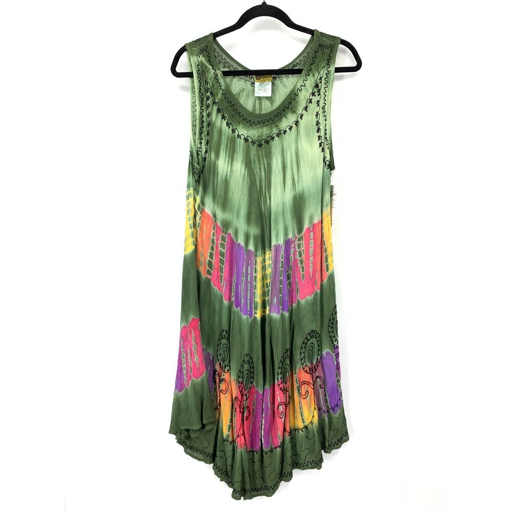 IN Gear Dress Womens One Size Fits Most Green Tie Dye Scoop Neck Sleeveless